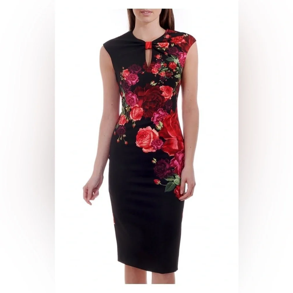 Ted Baker London Mirrie Floral Black Midi Dress sz 1 - Picture 3 of 11